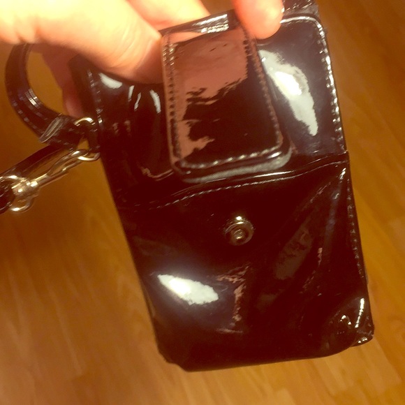 Shiny black sexy zipper sleek snap secure wristlet phone mini fun little bag new - Picture 6 of 15